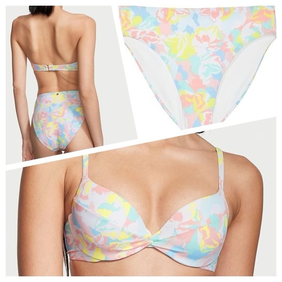 Victoria's Secret White Camo Floral Push Up Swim Bikini Top and Bottom sz S 34 C - Picture 1 of 14